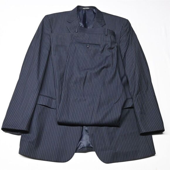 Kenneth Cole Unlisted 44L 36x32 Navy Blue‎ Stripe 100% Wool Mens Suit - Picture 1 of 12